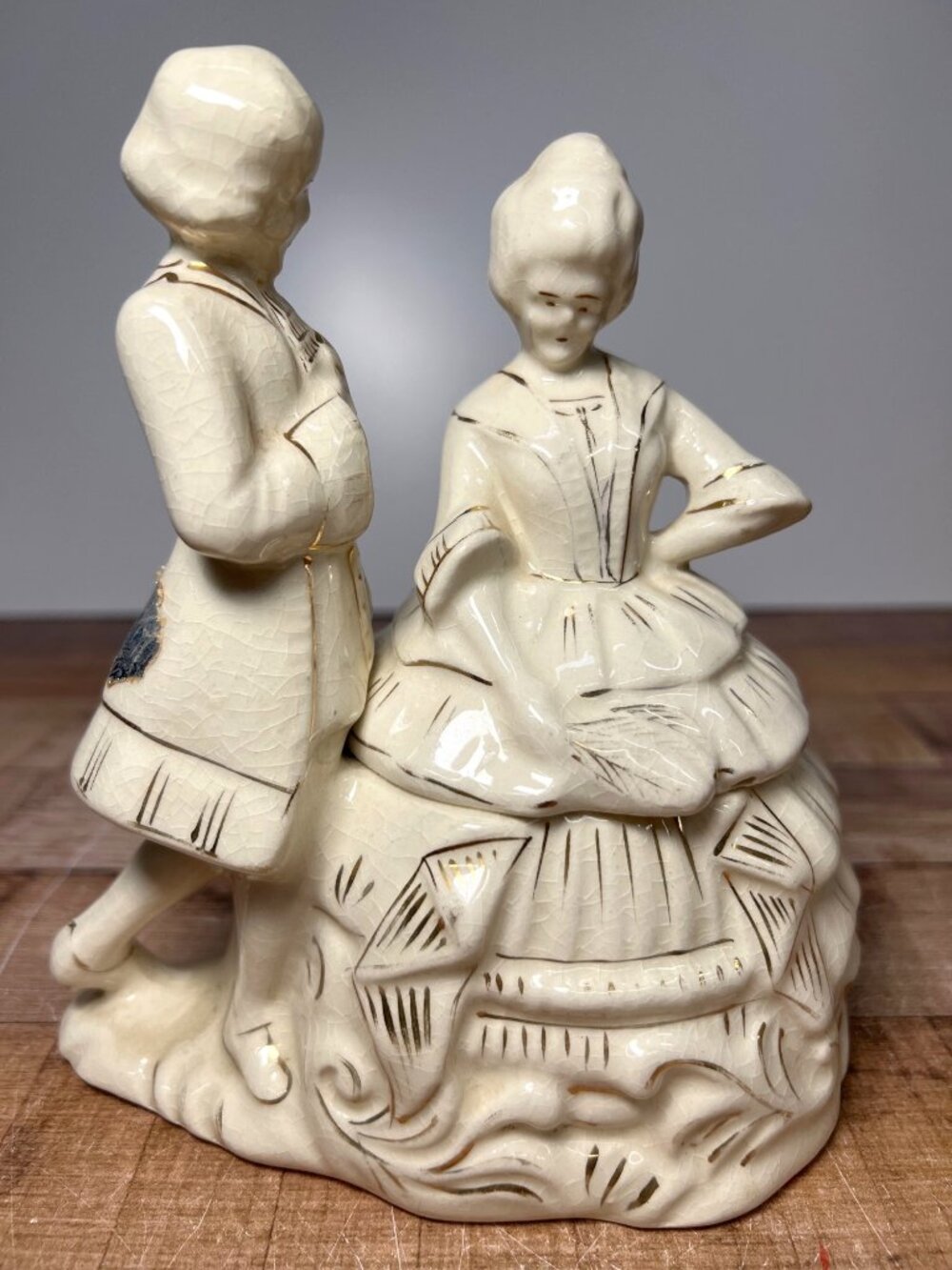 RARE Vintage Victorian Man And Woman Powder\Candy Dish Trinket Jar Japan